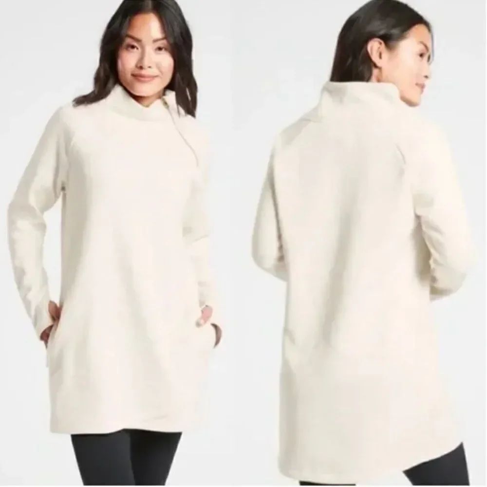 Athleta Cozy Karma Asym Pullover Sweatshirt Dress Cream XXS